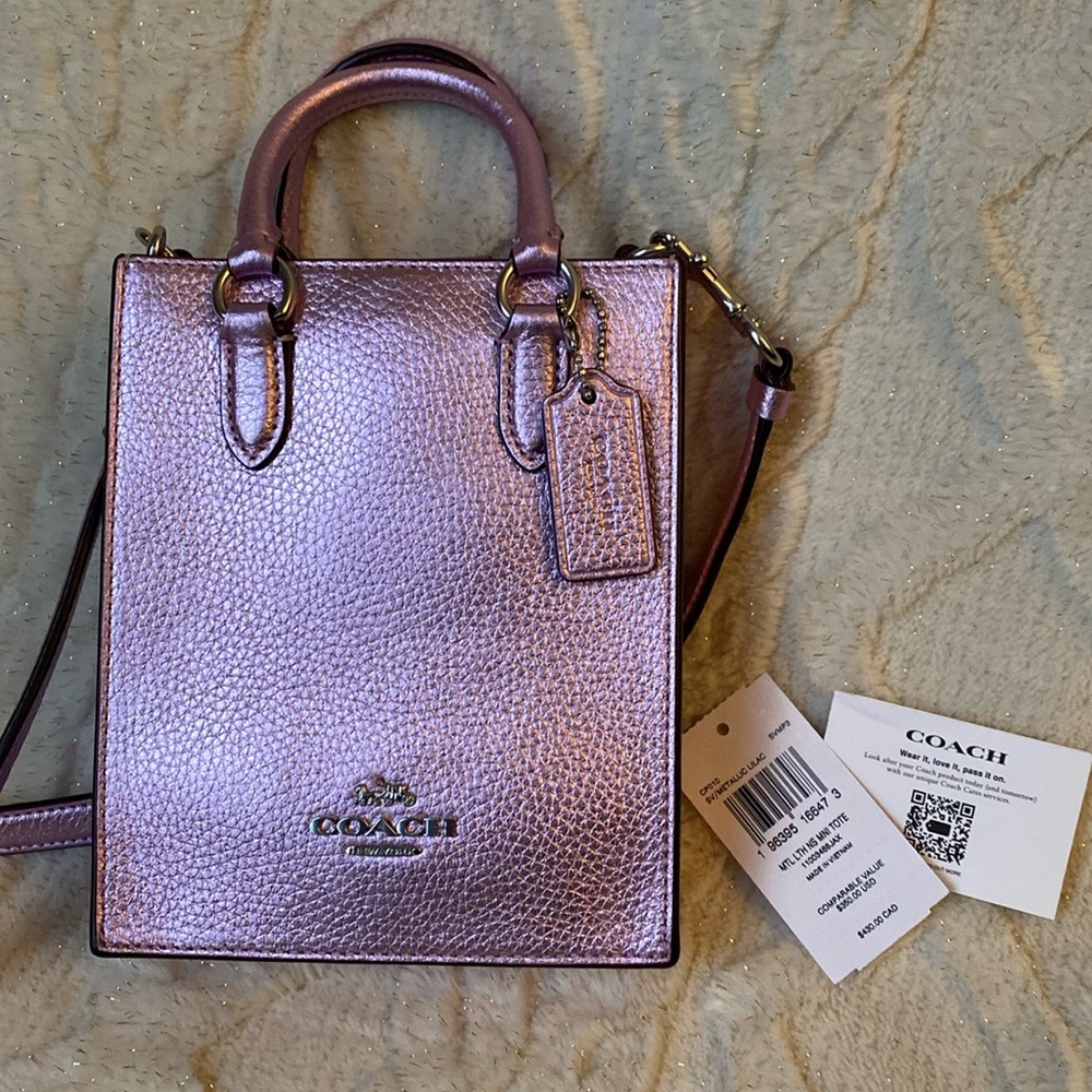 New Coach Metallic Pink Mini Tote!